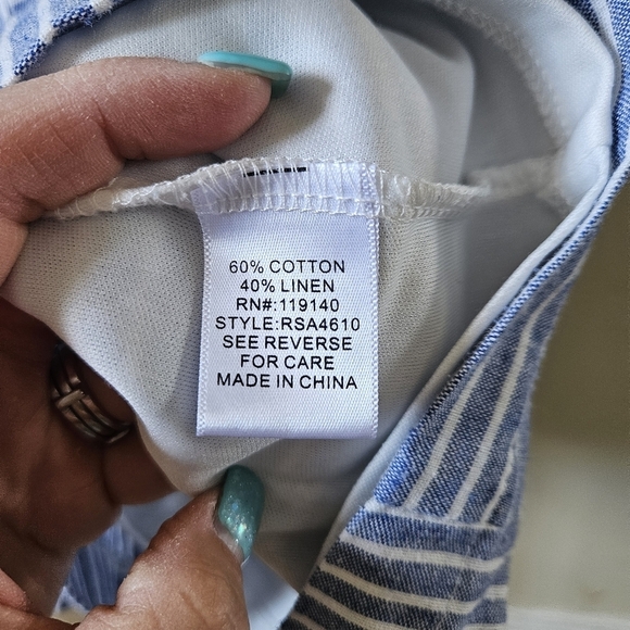 Purple Snow Linen Blend White / Blue Striped Romper XL - Picture 8 of 8